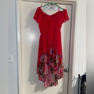TED BAKER Red Off-Shoulder Hi-Lo Chiffon Dress (Size 10/Ted Baker 4)